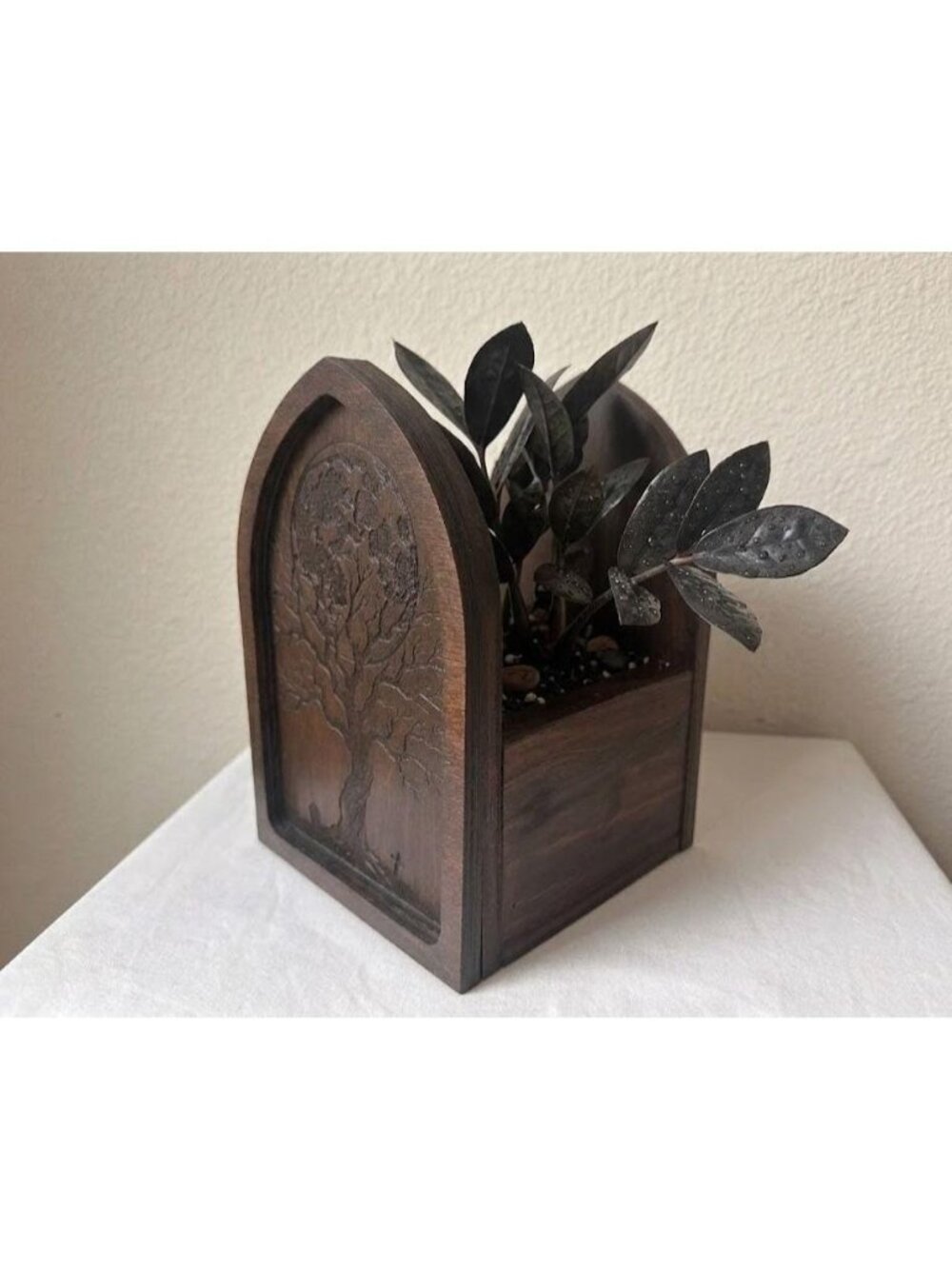 Gothic Tree of Life Planter Dark Ritual Garden Moonlit Graveyard Engraved Wood
